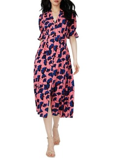 Diane Von Furstenberg DVF Erica Floral Button Front Cotton Midi Dress