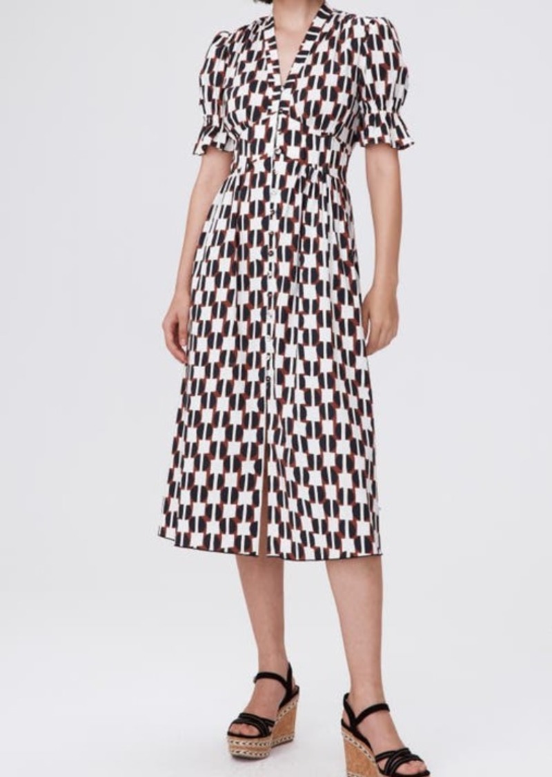 Diane von Furstenberg Erica Geo Print Cotton Button-Up Midi Dress