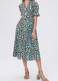 Diane von Furstenberg Erica Leaf Print Cotton Button-Up Midi Dress