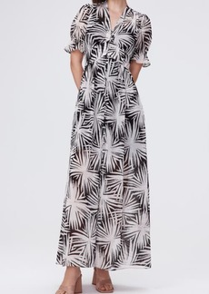 Diane von Furstenberg Erica Palm Print Button-Up Maxi Dress