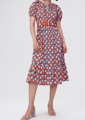 Diane von Furstenberg Lindy Geo Print Belted Midi Dress