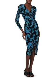 Diane Von Furstenberg DVF Nevine Floral Long Sleeve Faux Wrap Dress