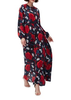 Diane Von Furstenberg DVF Sydney Rose Print Long Sleeve Maxi Dress
