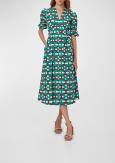 Diane Von Furstenberg Erica Geometric-Print Puff-Sleeve Midi Dress