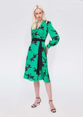Diane Von Furstenberg Hesy Silk Crepe De Chine Midi Wrap Dress in Climbing Panther Green
