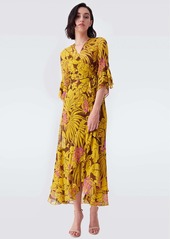 Diane Von Furstenberg Jean Chiffon-Blend Wrap Dress in Palm Yellow