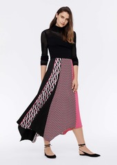 Diane Von Furstenberg Jeffrey Crepe Asymmetrical Length_Maxi Skirt in Logo Stripe Ivory/ 3D Chain Pink