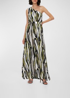 Diane Von Furstenberg Kiera One-Shoulder Abstract-Print Maxi Dress