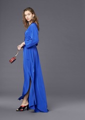 floor length wrap dress with sleeves