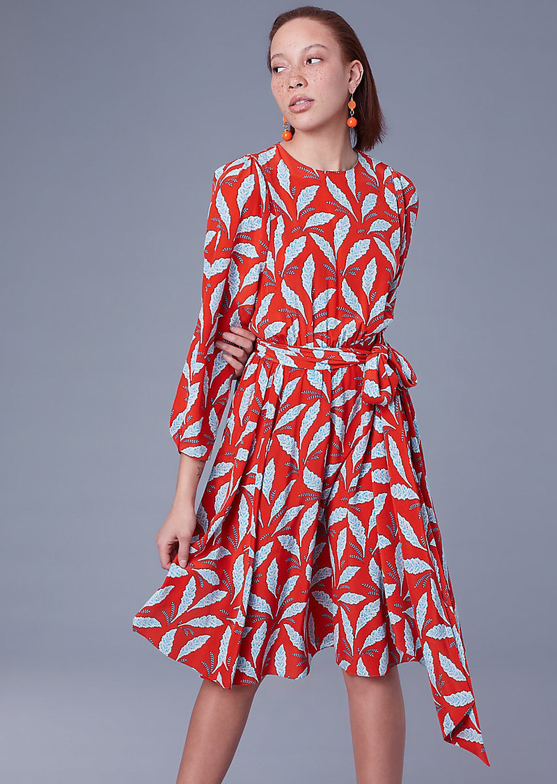 Diane Von Furstenberg Long-Sleeve Waist Tie Draped Midi Dress