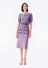 Diane Von Furstenberg Lris Viscose Knit Pencil Skirt in Wine Blue Tartan