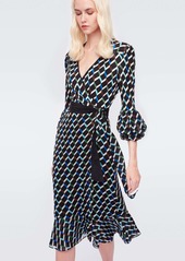 Diane Von Furstenberg Lucille Matte-Jersey & Chiffon Wrap Dress in Knit Geo Medium Black