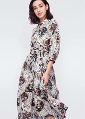 Diane Von Furstenberg Luna Silk-Viscose Voile Midi Shirt Dress in Patchwork Floral Medium Ivory