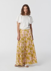 Diane Von Furstenberg New Lillian Silk-Cotton Poplin Maxi Skirt in Palm Pink Lemonade