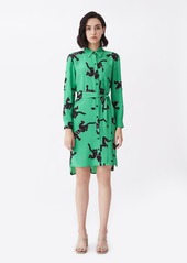 Diane Von Furstenberg Prita Silk Crepe De Chine Belted Shirt Dress in Climbing Panther Green
