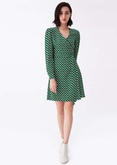 Diane Von Furstenberg Saville Crepe Mini Wrap Dress in 3D Chain Green