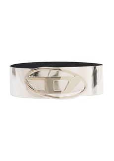 Diesel 'B-1DR' Silver-Colored Belt with Maxi Oval D Buckle in Laminated Leather Woman