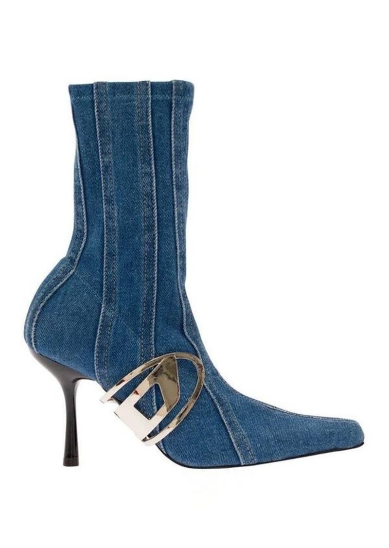 Diesel 'D-Eclipse' Light Blue Socks Boots with Macro Oval D Logo in Stretch Cotton Denim Woman