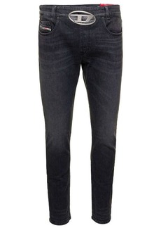 Diesel 'D-STRUKT-S1' Black Fitted Jeans with Oval D Logo Buckle and Cut-Out in Stretch Cotton Denim Man