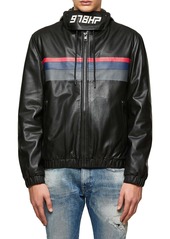 DIESEL® Circle Stripe Detail Hooded Leather Jacket