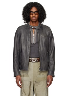 Diesel Gray L-Metal-Treat Leather Jacket