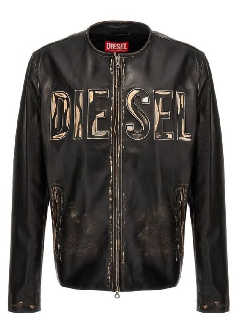 DIESEL Logo leather jacket