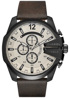 Diesel Men's Chronograph Mega Chief Dark Brown Leather Strap Watch 51mm DZ4422