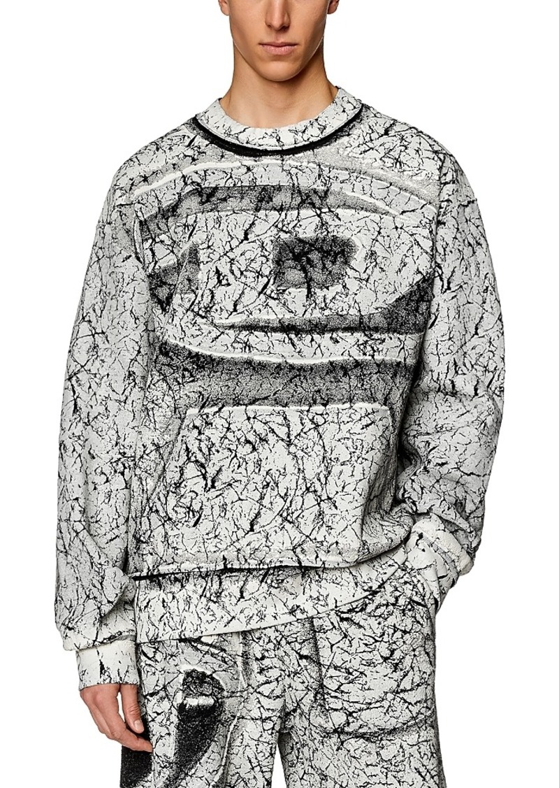 Diesel S-Macoval Cotton Fleece Coated Logo Print Oversized Fit Crewneck Sweatshirt