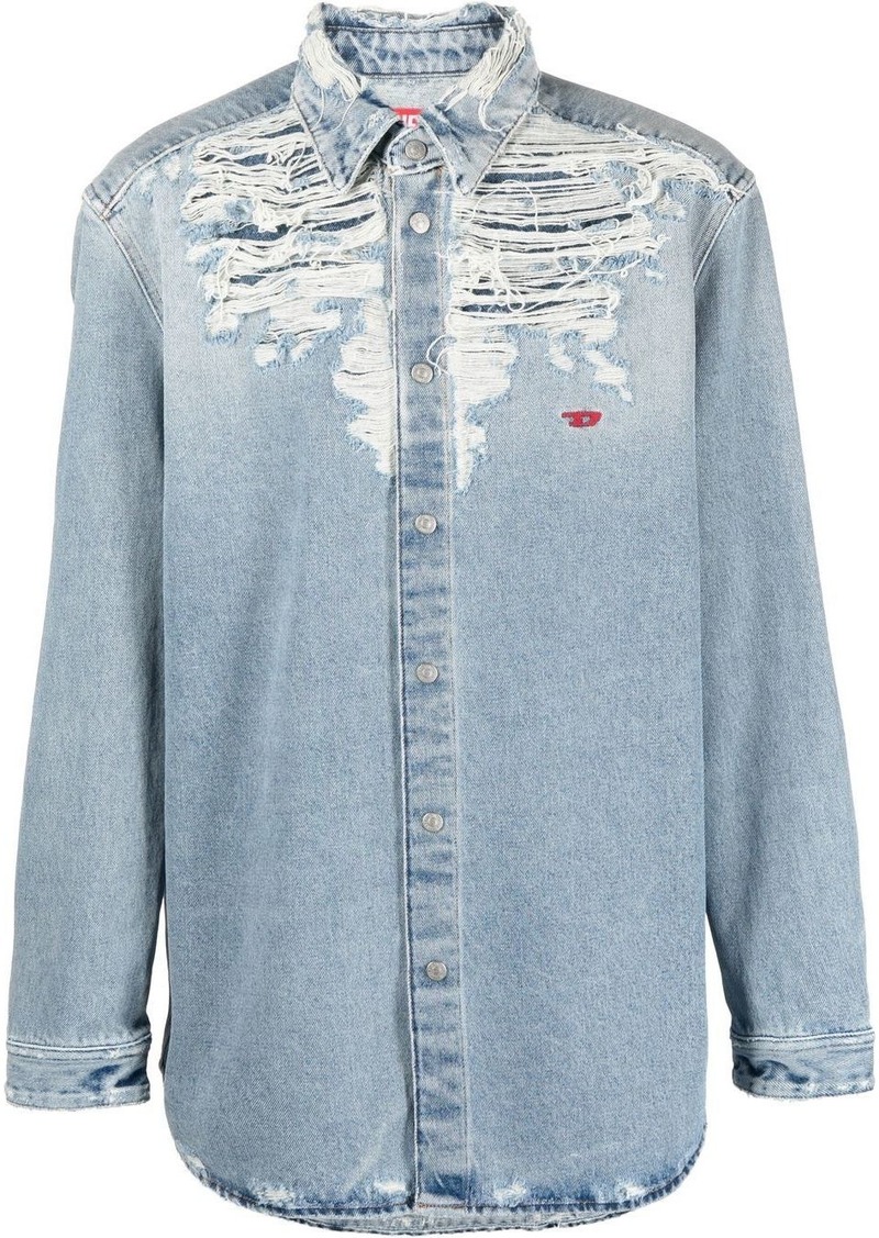 Diesel embroidered-logo distressed denim shirt