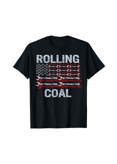 Father's Day Diesel Car Mechanic Dad Rolling Coal USA Flag T-Shirt