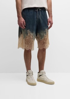 Diesel Men's Denim and Lace Drawstring Shorts