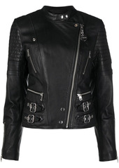 Diesel quilted-sleeves leather biker jacket