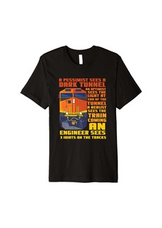 Diesel Railroad Train Engineer Sees 3 Idiots On The Tracks Premium T-Shirt