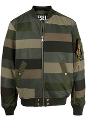 Diesel stripe-pattern patchwork bomber jacket