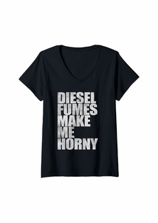 Womens Diesel Fumes Horny Funny Truck Driver Engine Mechanic Gift V-Neck T-Shirt