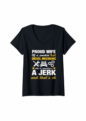 Womens Funny Diesel Mechanics Wife Sayings Quote Anniversary Gift V-Neck T-Shirt