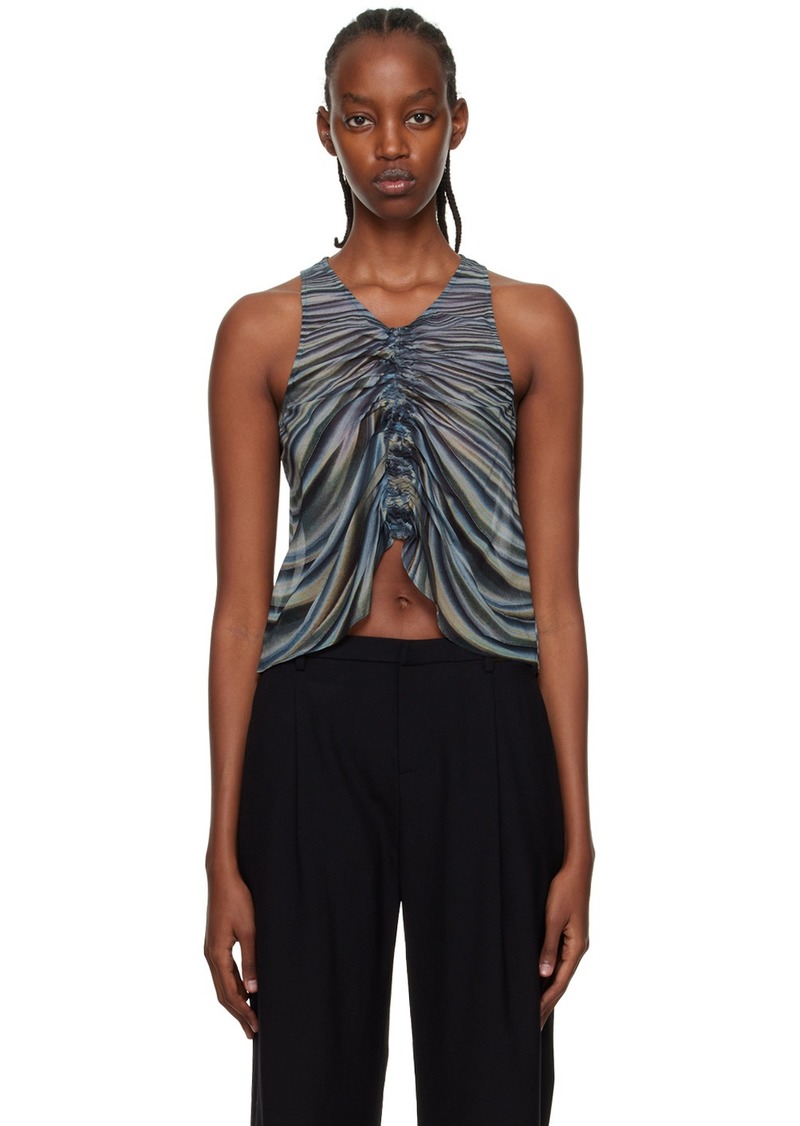 Dion Lee Blue Shirred Drape Tank Top