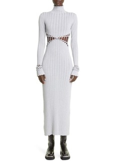 Dion Lee Light Reflective Braided Cuff Cutout Long Sleeve Sweater Dress in Silver at Nordstrom
