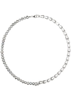 Dion Lee Silver Cage Link Pearl Necklace