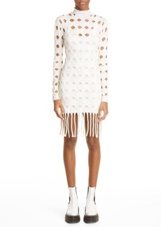 Dion Lee Two-Tone Open Knit Long Sleeve Body-Con Minidress in Ivory/Cream at Nordstrom