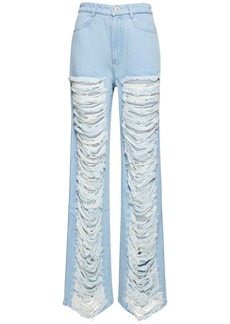 Dion Lee Distressed Cotton Denim Wide Jeans