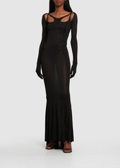 Dion Lee Gloved Sheer Jersey Long Cutout Dress