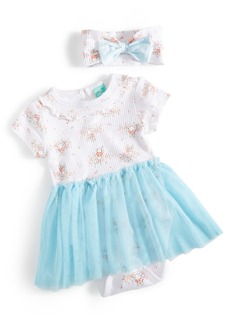 Disney Baby Girls Winnie-the-Pooh Ribbed Bodysuit Tulle Dress & Headband, 2 Piece Set - White/Blue