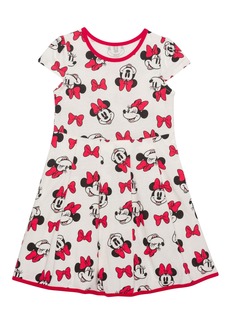 Disney Little Girls Happy Minnie Bow Short Sleeve Dress - White