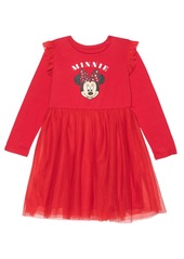 Disney Little Girls Long Sleeve Minnie Mouse Leopard Dress - Red