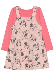 Disney Little Girls Long Sleeve Top with Minnie Mouse Jumper Dress Set - Pink