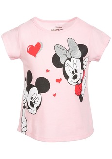 Disney Little Girls Minnie and Mickey Mouse Short Sleeve T-shirt - Pink