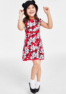 Disney Little Girls Self Tie Ribbon Belt Minnie Mouse Dress - White/Red