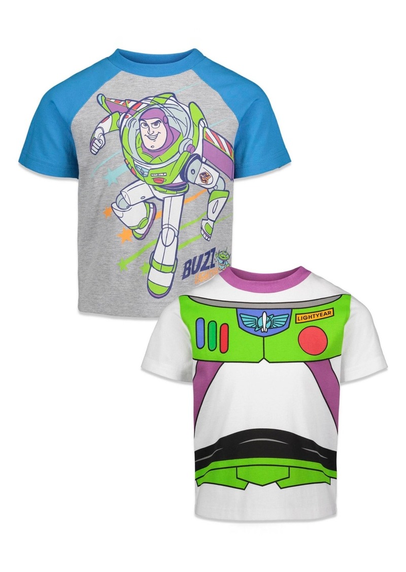 Disney Toddler Boys Mickey Mouse Toy Story Winnie the Pooh Cars Lion Guard Moana Luca Firebuds 2 Pack T-Shirts to - Buzz lightyear grey / white