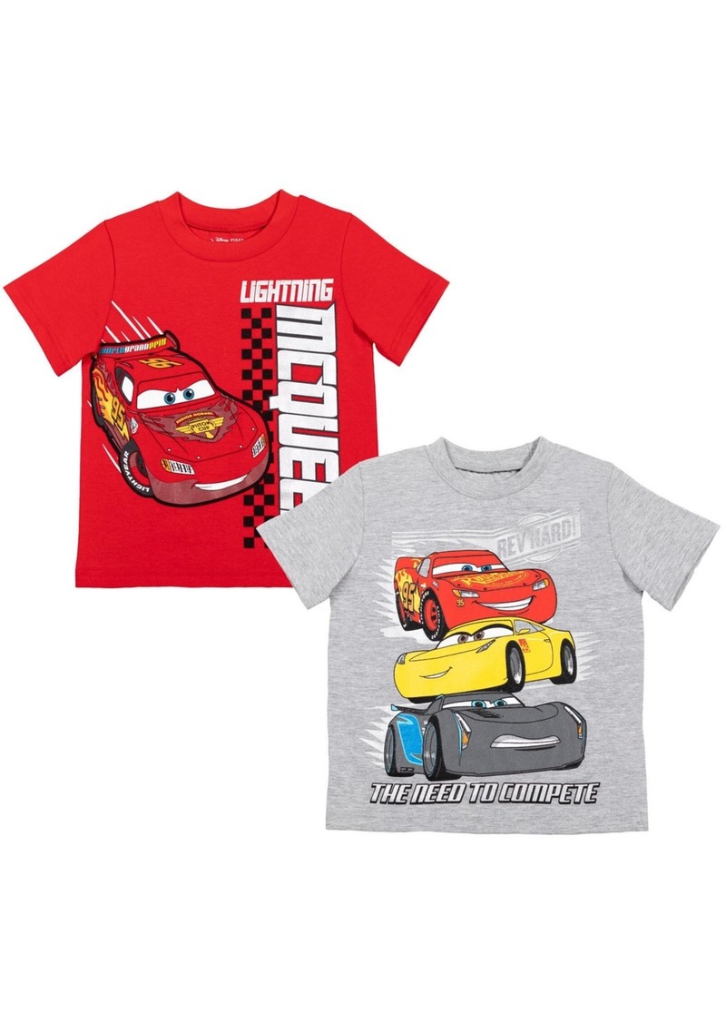 Disney Toddler Boys Mickey Mouse Toy Story Winnie the Pooh Cars Lion Guard Moana Luca Firebuds 2 Pack T-Shirts to - Lightning mcqueen gray/red